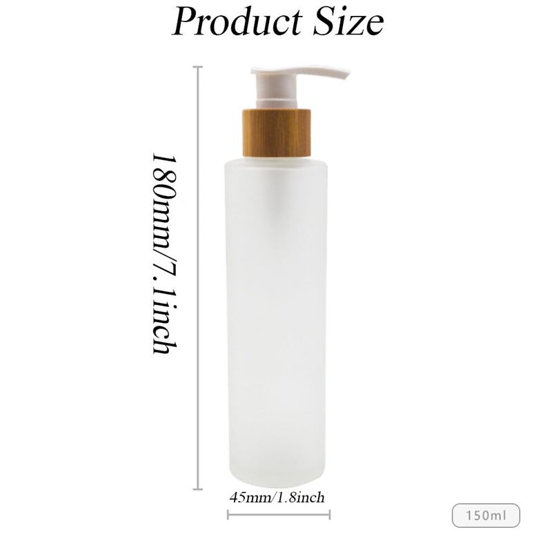 Elandy 150ML/5OZ Empty Refillable Transparent Frosted Glass Lotion Pump Bottle with Bamboo Pump Soap Dispensers Toiletries Storage Containers for Shampoo Essential Oils Shower Gel - Image 2